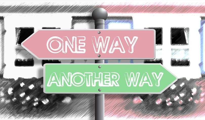 Illustration of two arrow signs, one on top of the other, pointing opposite ways. The top sign is pink and says "One way." The bottom sign is green and reads "Another way." Image by Gerd Altmann from Pixabay