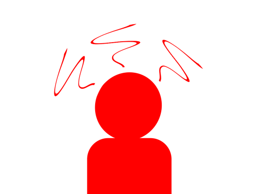 Basic outline of a head and torso in red. Being emitted from the head are 3 squiggly lines.